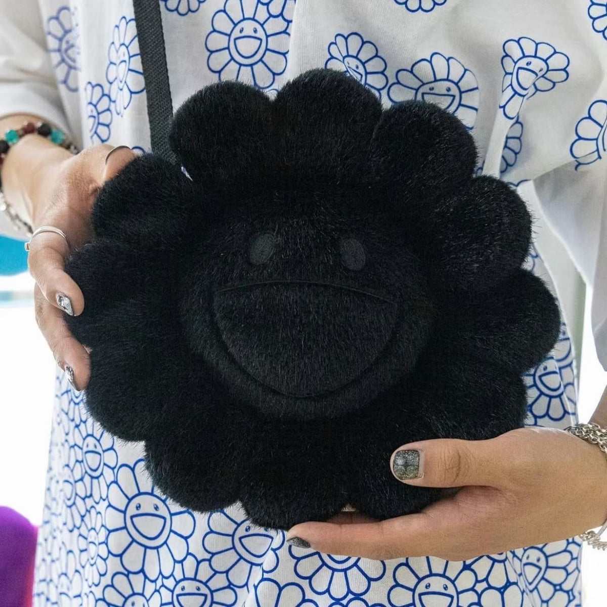 Takashi Murakami rainbow flower shoulder bag all black