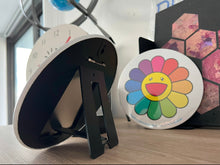 Load image into Gallery viewer, Takashi Murakami large 6&quot; frame rainbow flower badge with easel kaikai kiki
