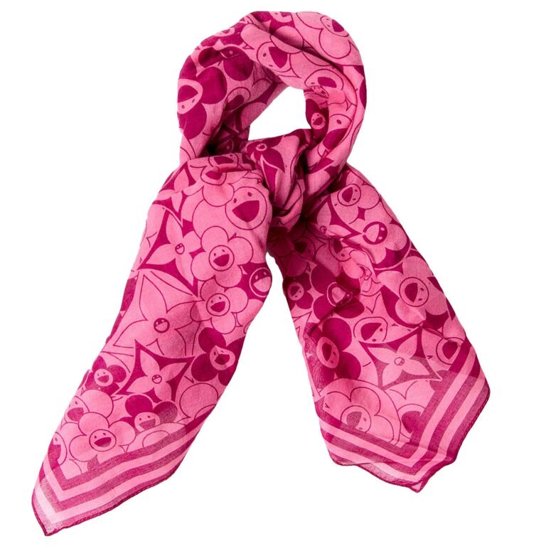 花*見様 Louis Vuitton ピンク ストール Louis Vuitton Takashi Murakami Pink flower Scarf Cosmic