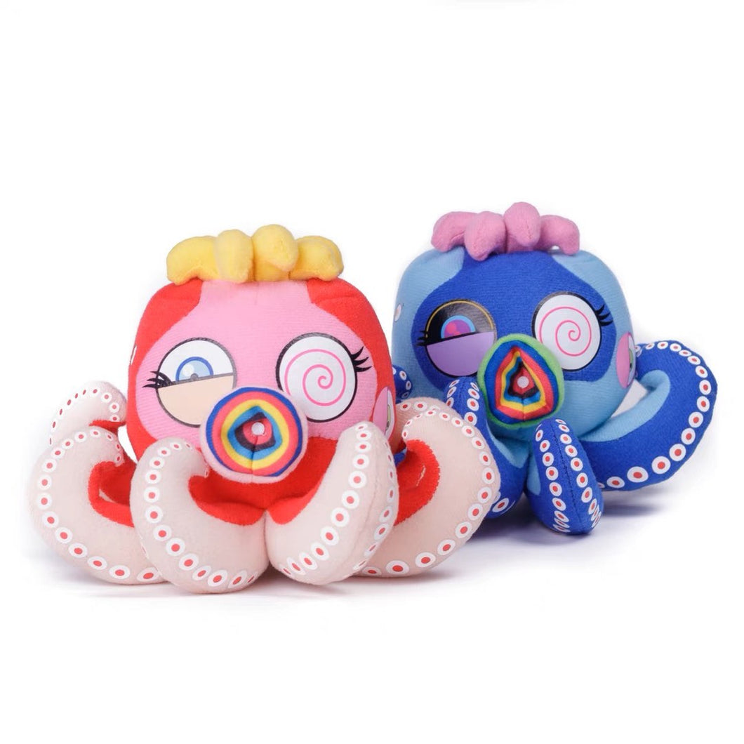 Takashi Murakami Red and Blue Octopus Mini Plush set