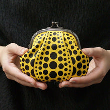 Load image into Gallery viewer, Yayoi Kusama Pumpkin Coin Purse Wallet Yellow Black Dot Leather MoMA Yayoi Kusama
