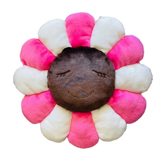 Load image into Gallery viewer, Takashi Murakami flower pillow cushion pink brown face
