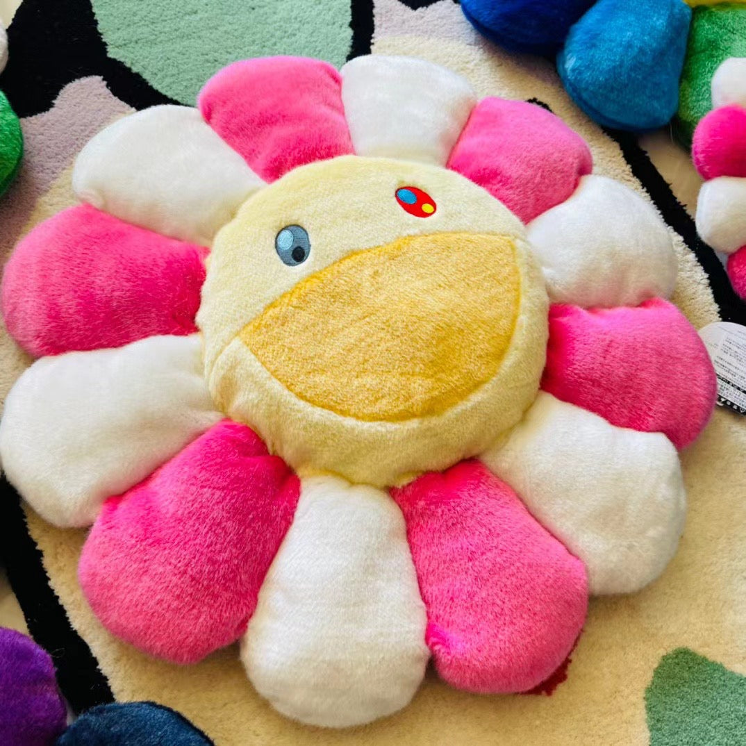 Takashi Murakami flower pillow cushion pink yellow face kaikai